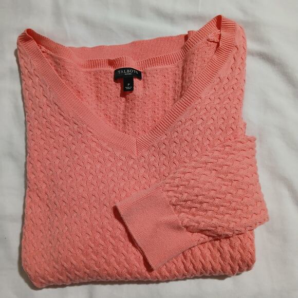 Talbots 100% cotton LS waffle weave tunic sweater coral Petite - Picture 1 of 10